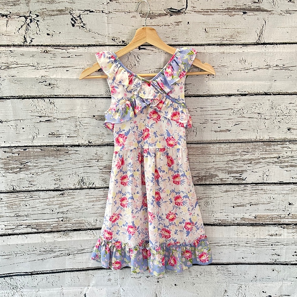 Ronnie Jean Girls Floral Ruffle Sleeveless Dress